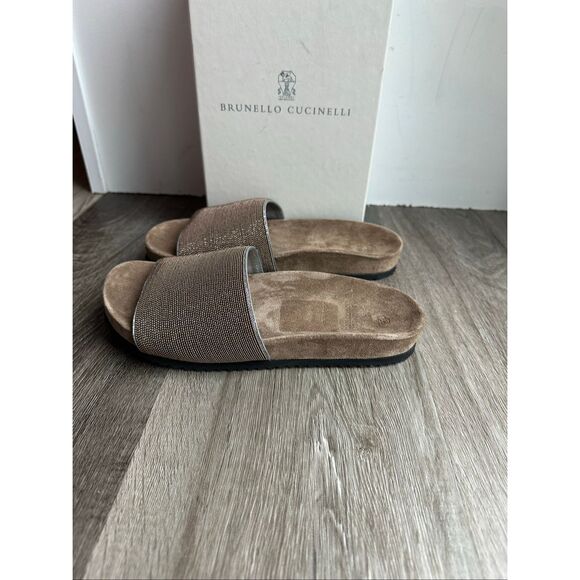 BRUNELLO CUCINELL Bead-embellished suede slides EU36/US6 $995 - Picture 11 of 14